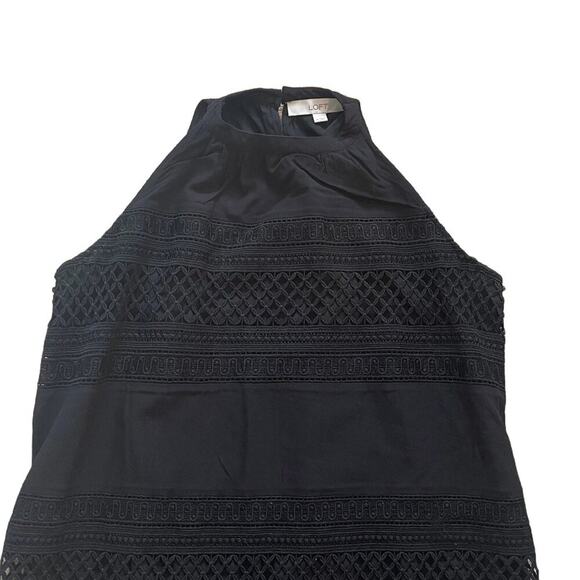 LOFT Sleeveless Black Halter Dress, Embroidered, Fringe, Crochet, Boho, Size M - Picture 4 of 15